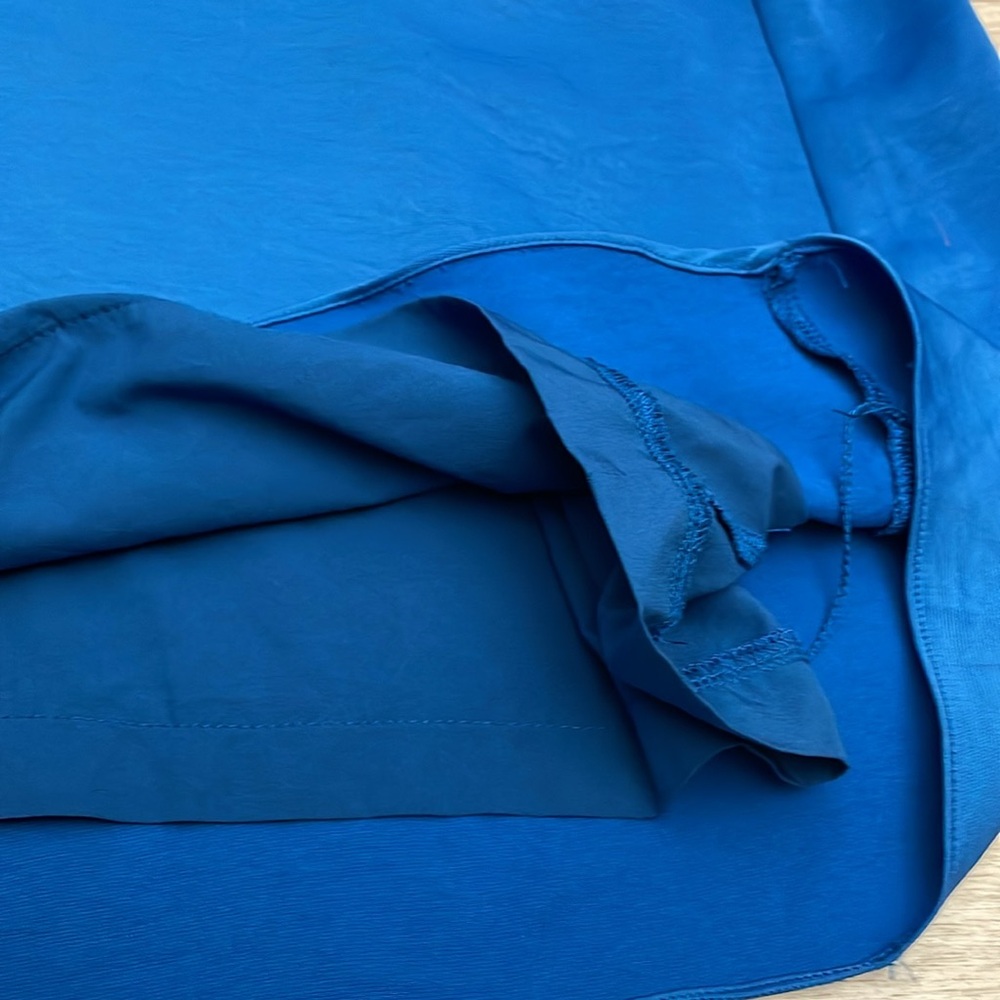 ENVI Blue Silky Elastic Drawstring Waist Long Sleeve Midi Dress Size Small - Picture 10 of 15